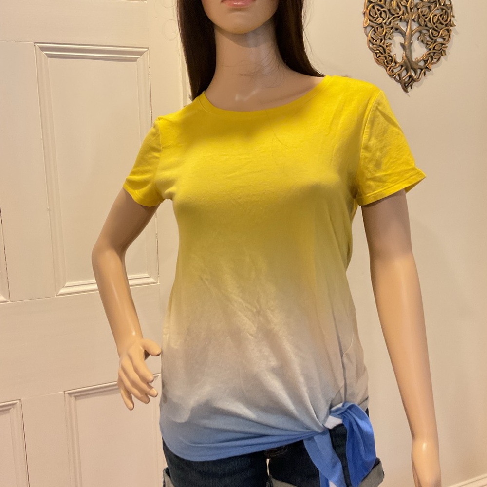 Simply Vera Vera Wang Yellow and Gray Tie Front Short Sleeve T-Shirt